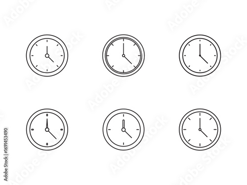 Clock Icons on White Background Displaying Different Times Time Management and Urgency Concept in Vector Style