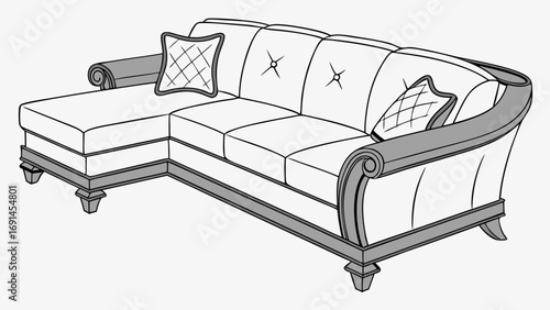 Sectional Sofa Illustration Elegant Furniture Design Home Decor Interior Design Drawing.