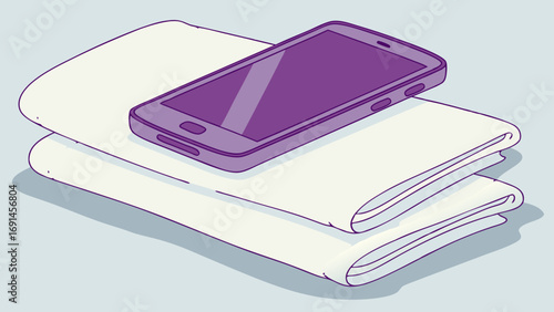 Smartphone on Stack of Towels Clean Minimalist Design Mobile Phone Illustration.