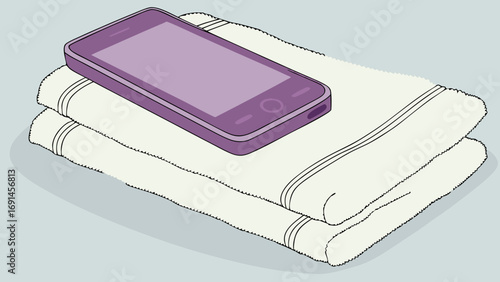 Smartphone on Stack of Towels Clean and Simple Illustration.