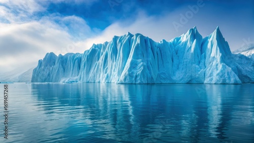 Wallpaper Mural Science research in ice regions glacier landscape, blue iceberg wall reflection on calm water under cloud sky, serene cold wilderness view Torontodigital.ca