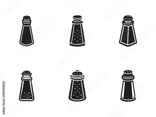 Collection of different salt shaker illustrations for use in menus or food related designs vector art black and white images