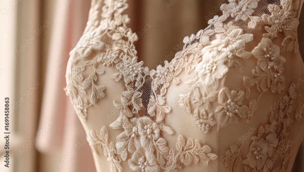 Obraz premium Closeup of a lacy wedding dress bodice
