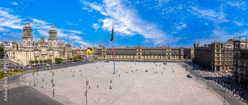 Zocalo Constitution Square in Mexico city, landmark Metropolitan Cathedral and National Palace