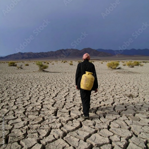 Person walks across cracked earth