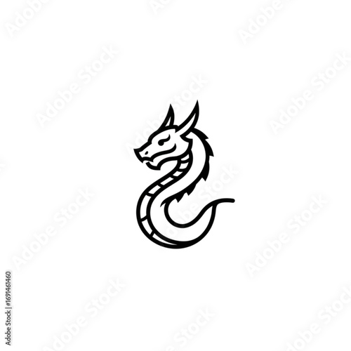 A futuristic minimalist dragon logo design with bold clean lines, modern flat vector style, and elegant monochrome simplicity