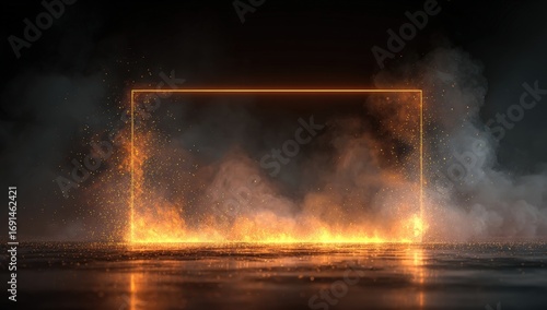 Abstract fiery rectangle on a dark background