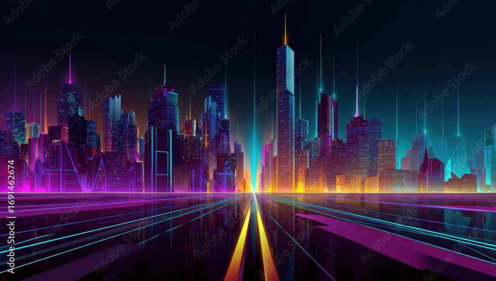 Obraz premium Futuristic cityscape with vibrant neon lights
