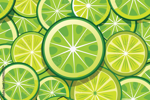 Vibrant green lime slices pattern fresh citrus fruit background healthy refreshing summer food ingredient