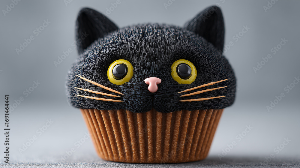 Fototapeta premium Black Cat Cupcake With Whiskers