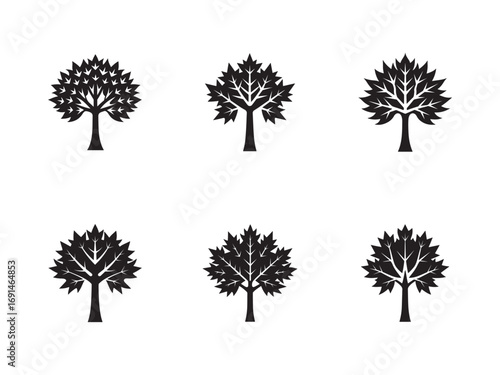 Wallpaper Mural Collection of Six Black Silhouette Tree Icons on a Clean White Background for Design Projects and Visual Elements Torontodigital.ca