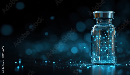 A luminous vial against a dark background