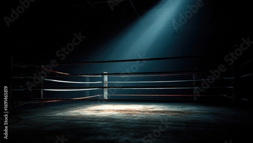 Dark boxing ring lit by a spotlight