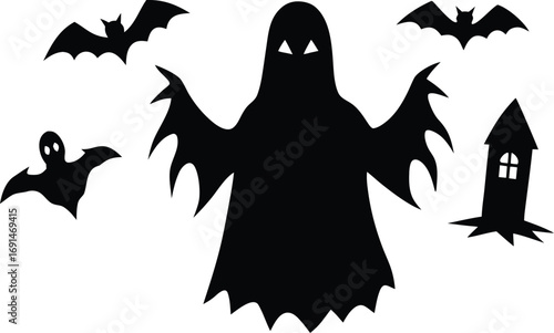 halloween ghost horror set silhouette vector illustration
