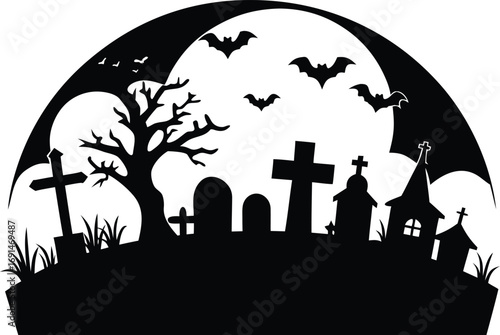 halloween background with cemetery