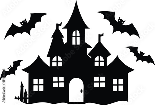 spooky halloween house with bats