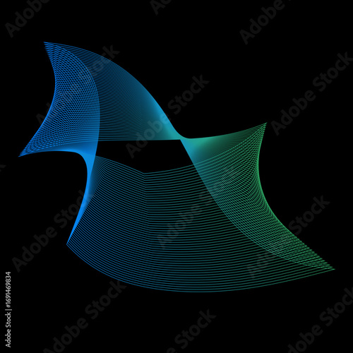 Minimal colorful abstract form in black background. Forma colorida abstracta con lineas.