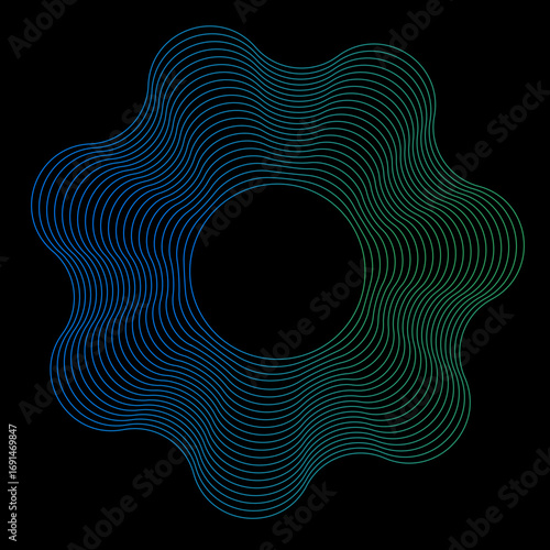 Minimal colorful abstract form in black background. Forma colorida abstracta con lineas.