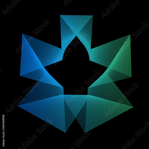 Minimal colorful abstract form in black background. Forma colorida abstracta con lineas.