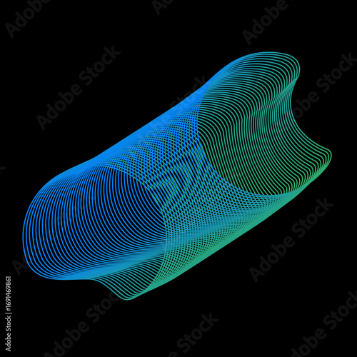 Minimal colorful abstract form in black background. Forma colorida abstracta con lineas.