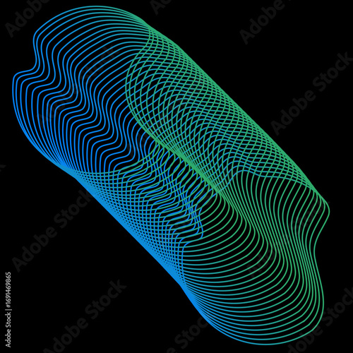 Minimal colorful abstract form in black background. Forma colorida abstracta con lineas.