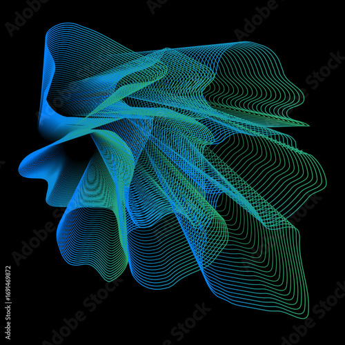 Minimal colorful abstract form in black background. Forma colorida abstracta con lineas.