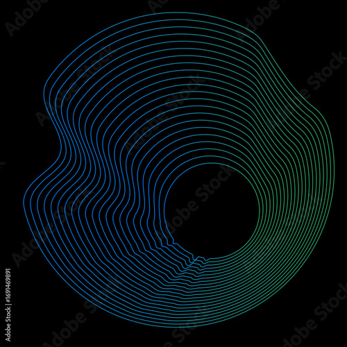 Minimal colorful abstract form in black background. Forma colorida abstracta con lineas.