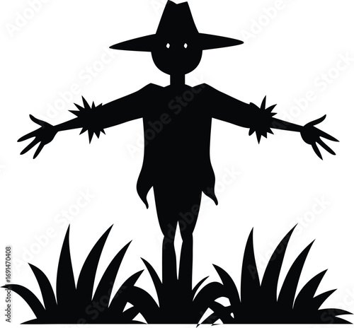 scarecrow standing in field silhouette vector