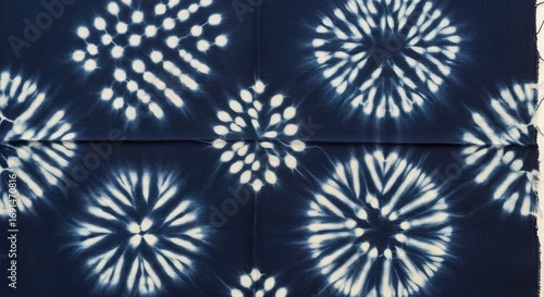 Shibori Textile: Indigo Blue Fabric with White Radial Burst and