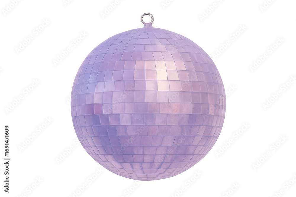 Fototapeta premium Classic purple disco ball spinning and reflecting light, isolated on transparent background, perfect for party and celebration visuals