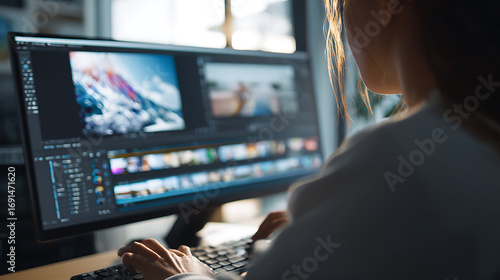 Video Editor Working on a Project with Multiple Clips on Screen