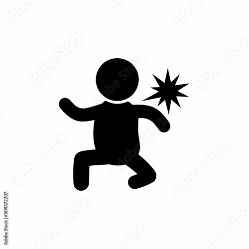 Black vector icon of a person getting hit or shocked.