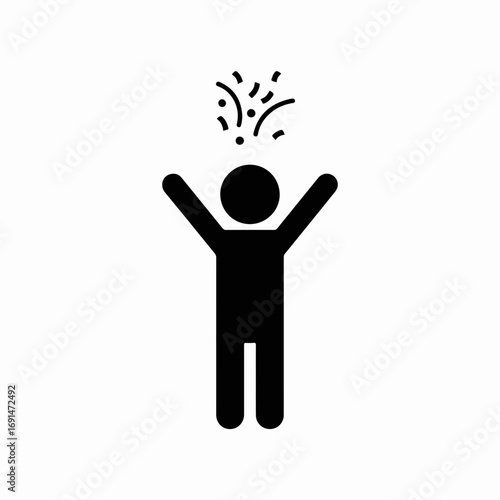 Simple black glyph icon of a person celebrating with confetti.