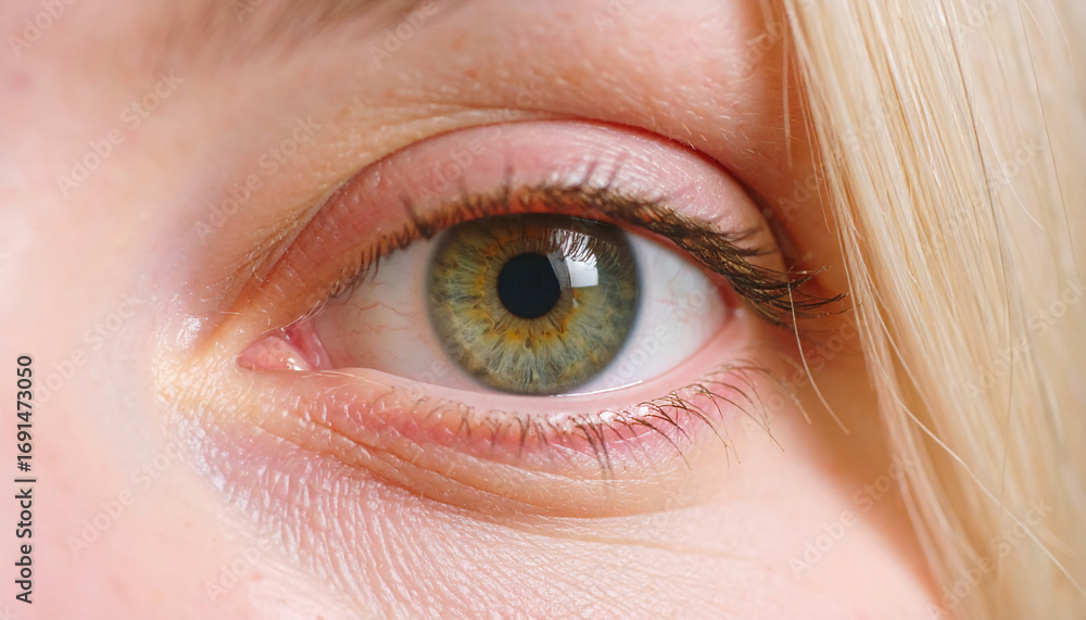 Obraz premium Eyes, thinking and future with person closeup in studio for hope, optimism or contemplation. Eye health, vision and planning with model looking away for natural cosmetics, optometry or satisfaction