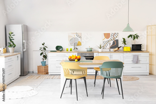 Interior of white kitchen w...