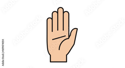 Stylized Hand with Palm Facing Up, Outlined in Black, Vector Illustration.