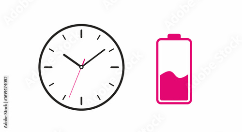 Minimalist Clock Face and Partially Filled Battery Icon