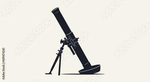 Silhouette of a Military Mortar with Tripod Stand and Base