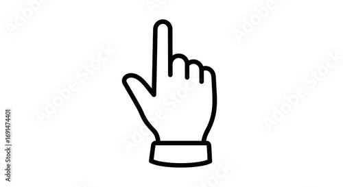 Minimalist black outline hand cursor icon pointing upwards with extended index finger.