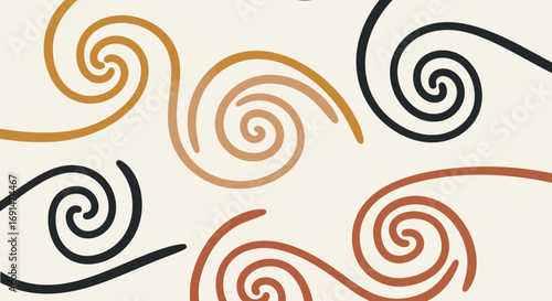 Hand-drawn abstract swirling lines pattern in a modern bohemian style with earthy color palette