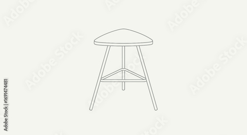 Modern minimalist line art high stool with unique triangular seat and three legs