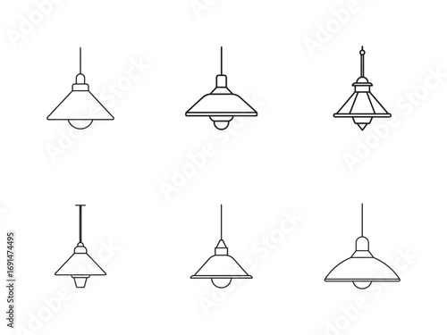 Elegant Hanging Lamp Outline Illustration Set for Interior Design and Architectural Concepts Vector Art