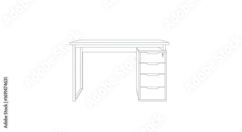 Simple Outline of a Desk with Drawers and Keyhole Detail