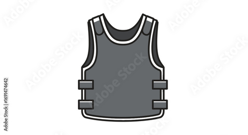 Grey Cartoon Bulletproof Vest Illustration with White Accents and Side Fasteners