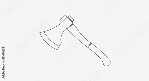 Gray Line Drawing of a Single Hand Axe with a Curved Handle