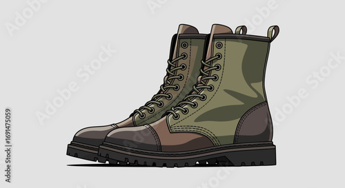 Rugged Military-Style Lace-Up Combat Boots with Thick Soles