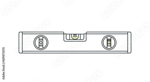 Line art spirit level illustration with three vials, showing horizontal and vertical alignment bubbles