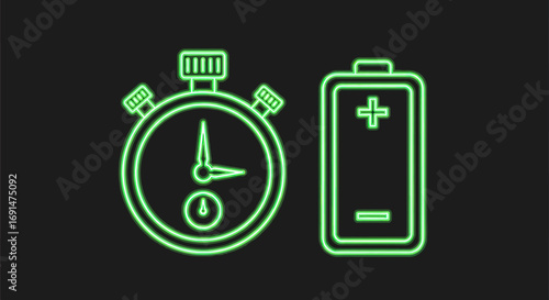 Neon Green Stopwatch and Battery Icons
