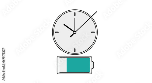 Simple Line Art Clock and Half-Full Battery Icon