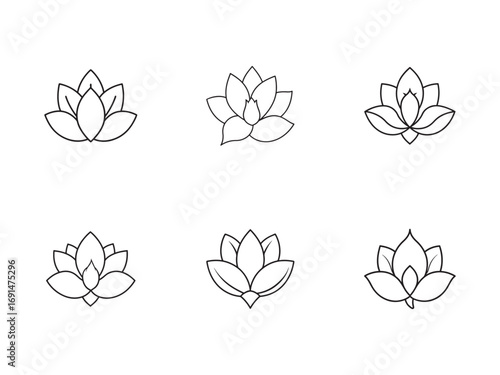 Elegant Lotus Flower Line Art Collection Set for Spiritual and Meditative Designs Creating Calmness and Peacefulness with Symbolism and Beauty
